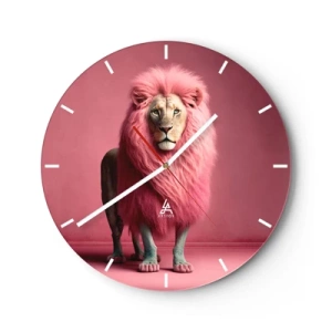 Orologio da parete - Orologio in Vetro - Un leone con una criniera rosa intenso su uno sfondo dello stesso colore - 30x30cm - E non mette più paura - Decorazione murale moderna per soggiorno, cucina e camera da letto ARTTOR