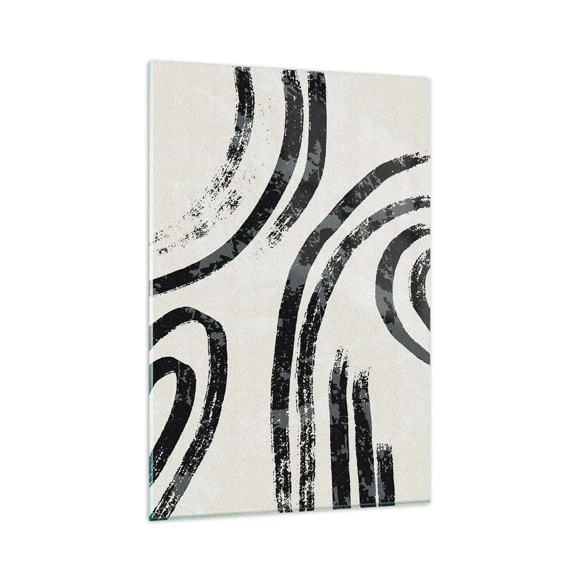 Quadro su vetro - Linee astratte in bianco e nero su uno sfondo chiaro - 80x120cm - Interrotto a metà - Decorazione murale moderna per soggiorno e camera da letto ARTTOR