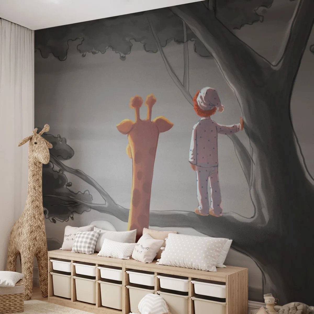 Fotomurali Premium Sand - Sta succedendo davvero - Giraffa, Bambini, Sogno - 200x140 cm