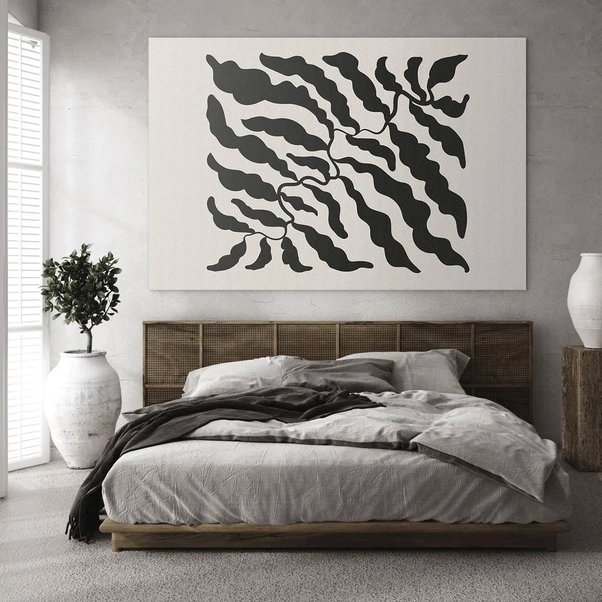 Quadro su vetro - Opera d'arte botanica con foglie nere organiche - 120x80cm - La natura del quadrato - Decorazione murale moderna per soggiorno e camera da letto ARTTOR