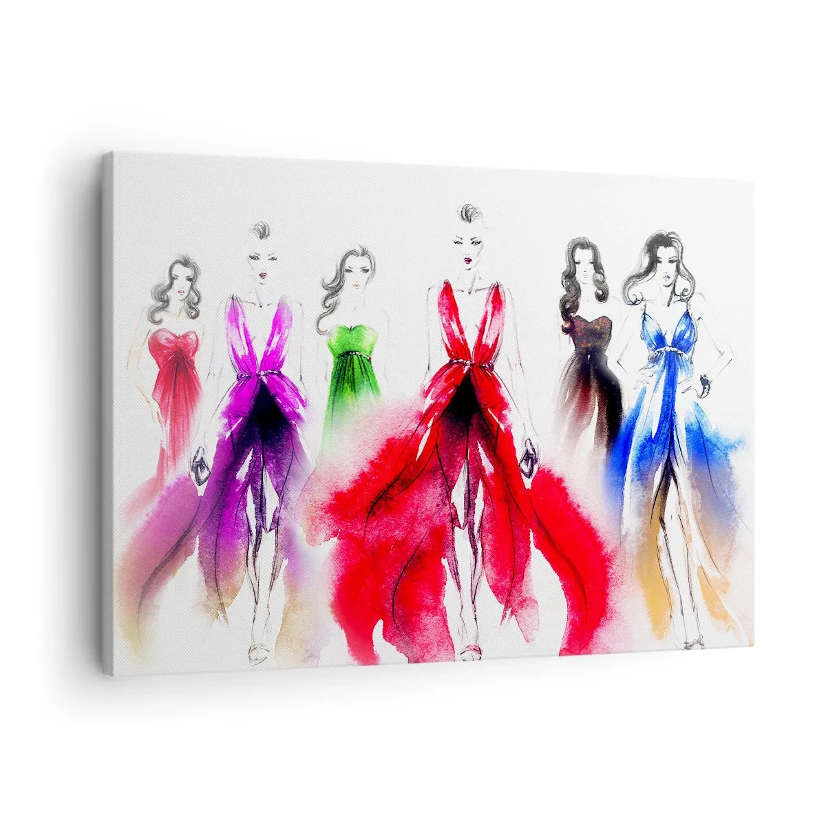 Quadro su tela - Stampe su Tela - Illustrazione di moda con modelle in abiti colorati - 70x50cm - Voglia di vestiti - Decorazione murale moderna per soggiorno e camera da letto ARTTOR