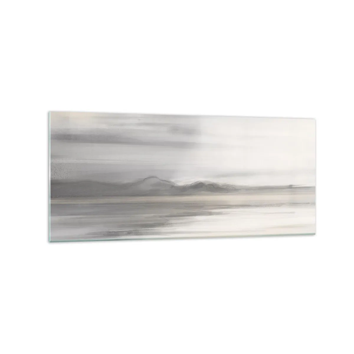 Quadro su vetro - Un paesaggio delicato nei toni del grigio e del beige - 120x50cm - Orizzonte trasognato - Decorazione murale moderna per soggiorno e camera da letto ARTTOR