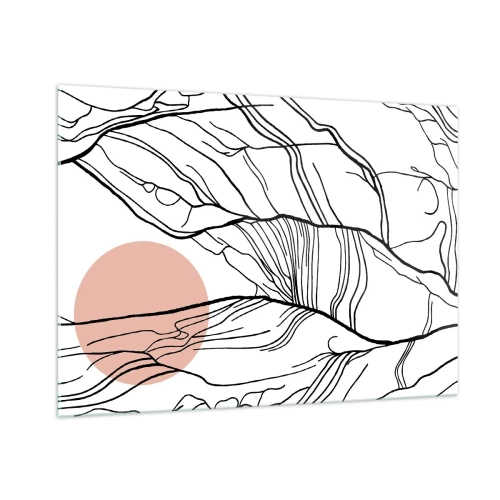 Quadro su vetro - Linee ombrose di rami con un sole beige - 100x70cm - Nella rete dei rami - Decorazione murale moderna per soggiorno e camera da letto ARTTOR