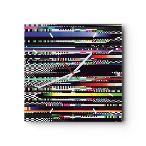 Orologio da parete - Orologio in Vetro - Linee colorate e pixel in stile astratto - 30x30cm - Immagine di prova della realtà - Decorazione murale moderna per soggiorno e camera da letto ARTTOR