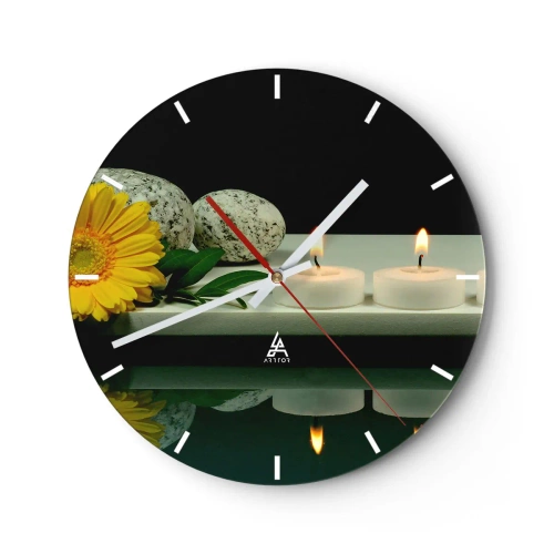 Orologio da parete - Orologio in Vetro - Pietre, candele e un fiore su uno sfondo nero - 30x30cm - Il sollievo dei sensi - Decorazione murale moderna per soggiorno, cucina e camera da letto ARTTOR