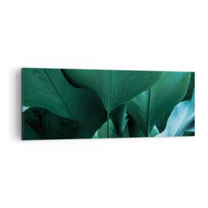 Quadro su tela - Stampe su Tela - Foglie verdi in una composizione minimalista - 140x50cm - Verso la luce - Decorazione murale moderna per soggiorno e camera da letto ARTTOR