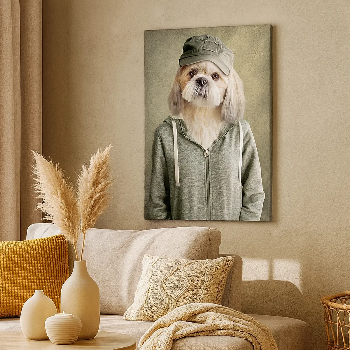 Quadro su tela - Stampe su Tela - Ritratti stilizzati di un leone, un cane e un elefante in abiti eleganti - 50x70cm - Preferisco casual - Decorazione murale moderna per soggiorno e camera da letto ARTTOR