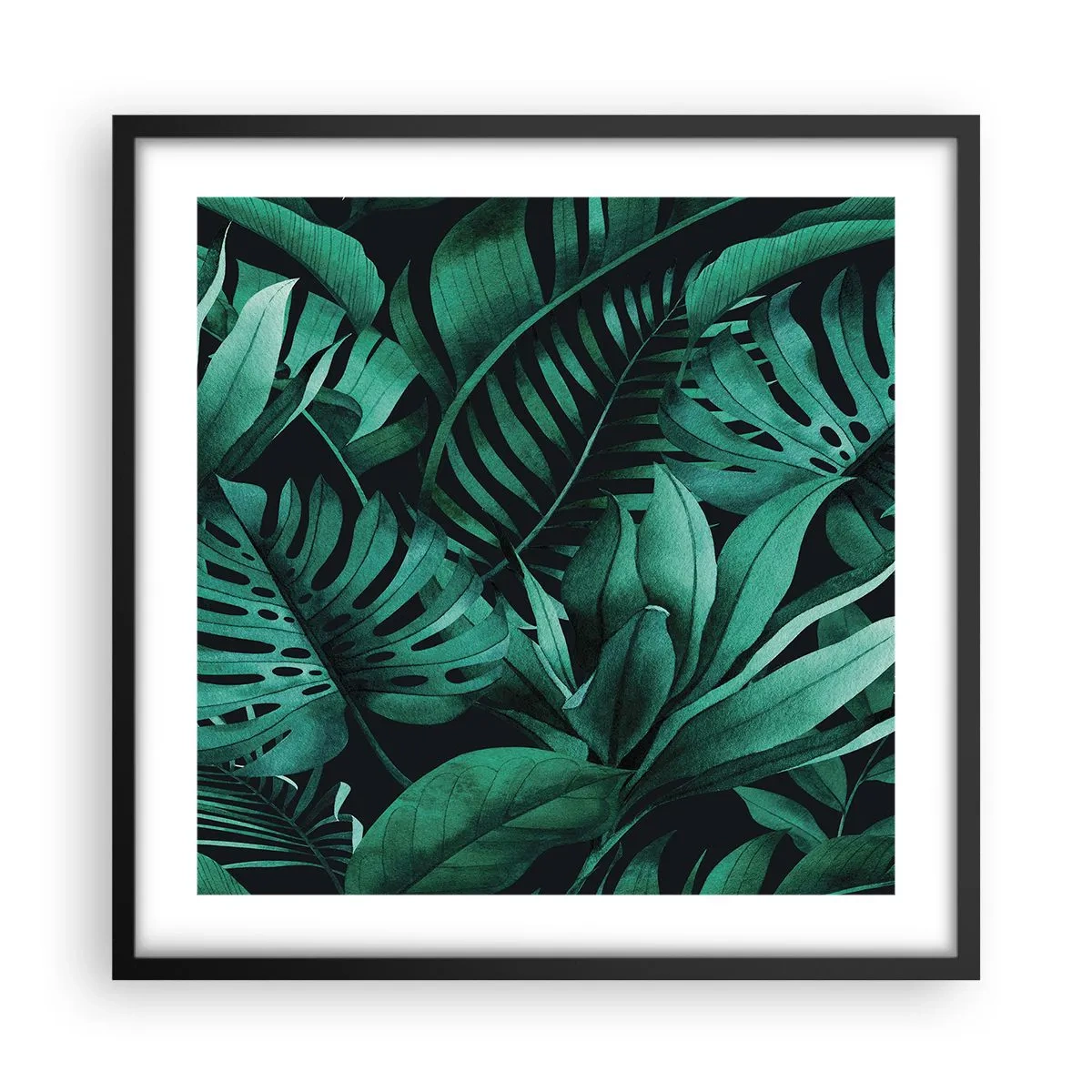 Poster in cornice nera - Dal profondo del verde tropicale - 50x50 cm