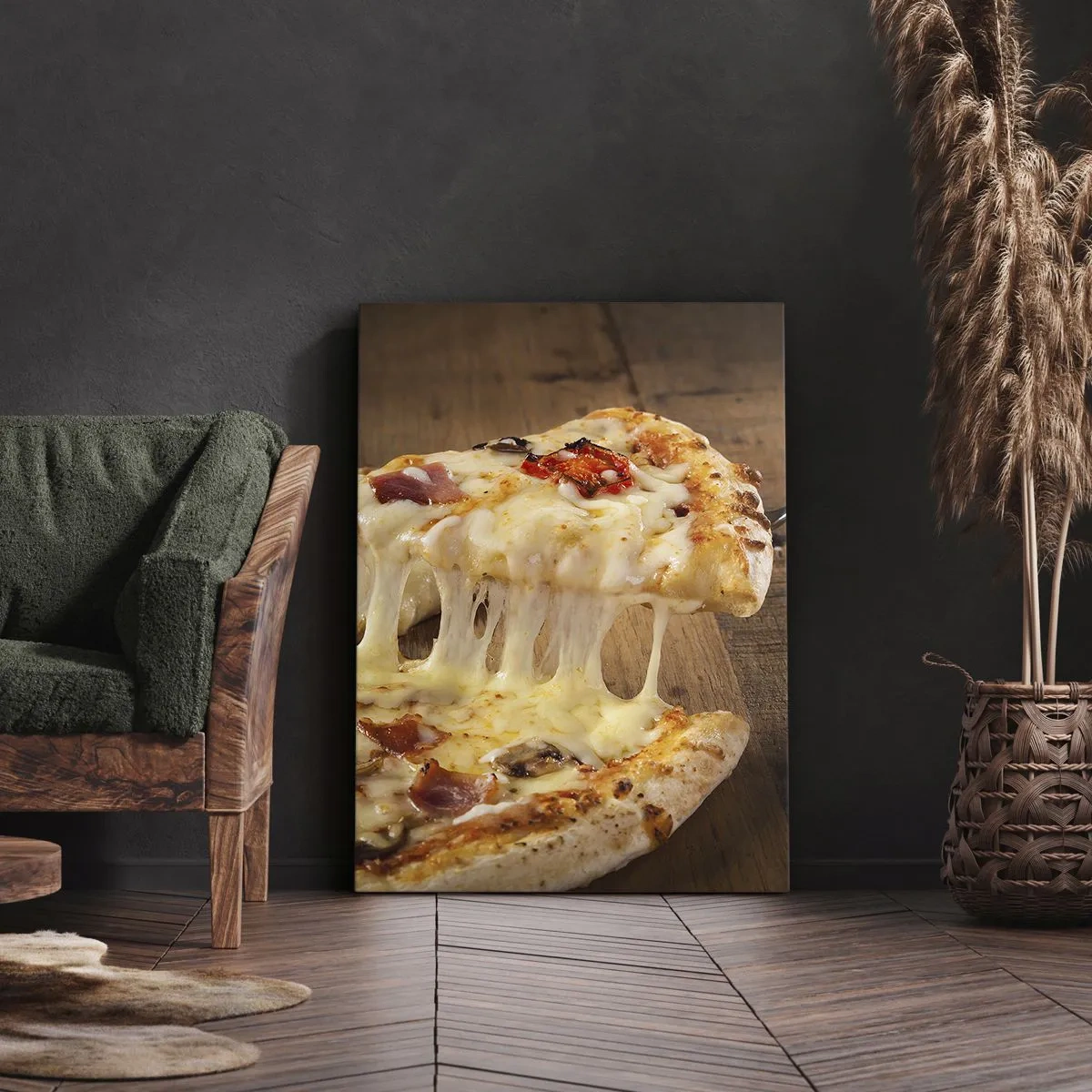 Quadro su tela - Stampe su Tela - Pizza con formaggio filante - 80x120cm - Capolavoro di arte italiana - Decorazione murale moderna per soggiorno e camera da letto ARTTOR