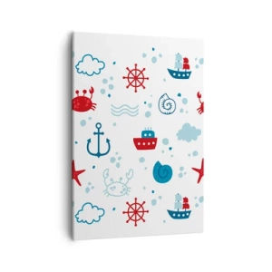 Quadro su tela - Stampe su Tela - Motivo nautico con ancore, navi e granchi - 50x70cm - Favola nel mare - Decorazione murale moderna per soggiorno e camera da letto ARTTOR