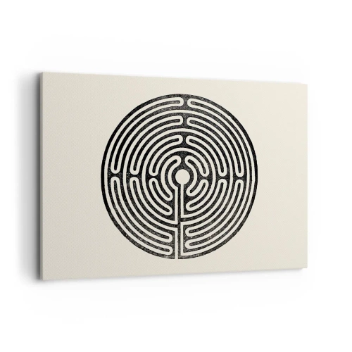 Quadro su tela - Stampe su Tela - Labirinto circolare bianco e nero su sfondo chiaro - 100x70cm - Ordine misterioso - Decorazione murale moderna per soggiorno e camera da letto ARTTOR