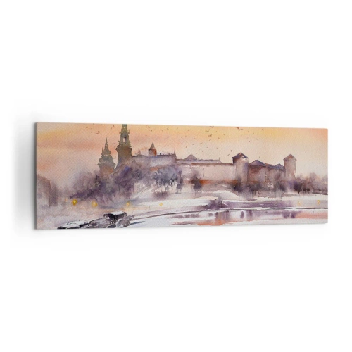 Quadro su tela - Stampe su Tela - Tramonto sul castello in uno scenario invernale - 160x50cm - Tramonto reale - Decorazione murale moderna per soggiorno e camera da letto ARTTOR