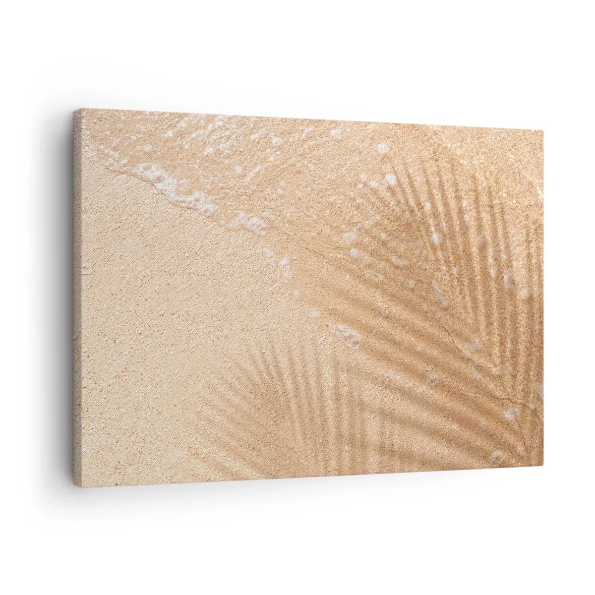 Quadro su tela - Stampe su Tela - L'ombra di una palma sulla sabbia con un delicato motivo a onde - 70x50cm - Ombra di un'estate bollente - Decorazione murale moderna per soggiorno e camera da letto ARTTOR