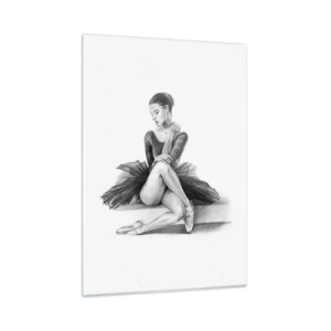 Quadro su vetro - Schizzo di una ballerina in abito nero in posa pensierosa - 50x70cm - Incantata dalla danza - Decorazione murale moderna per soggiorno e camera da letto ARTTOR