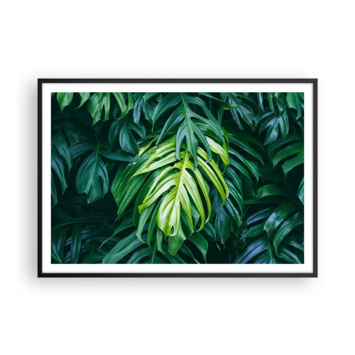 Poster in cornice nera - Foglie verdi in una fitta disposizione tropicale - 100x70cm - Immergersi nella freschezza - Decorazione murale moderna per soggiorno e camera da letto ARTTOR