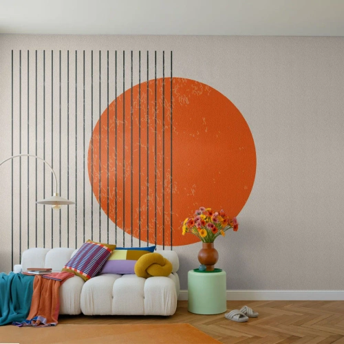 Fotomurali Premium Sand - Sole arancione in stile minimalista - 100x70cm - Sempre il sole - Decorazione murale moderna per soggiorno e camera da letto ARTTOR