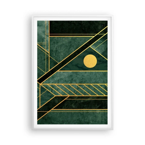 Poster in cornice bianca - Dinamica di oro e azzurro - 70x100 cm