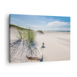 Quadro su tela - Stampe su Tela - Una spiaggia baltica con sabbia, erba e un cielo azzurro calmo - 70x50cm - La più bella? Quella del baltico - Decorazione murale moderna per soggiorno e camera da letto ARTTOR