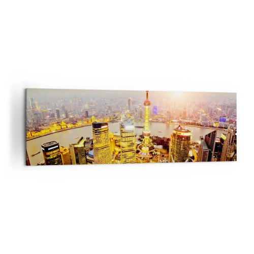 Quadro su tela - Stampe su Tela - Panorama della città con grattacieli al tramonto - 160x50cm - Sogno asiatico - Decorazione murale moderna per soggiorno e camera da letto ARTTOR