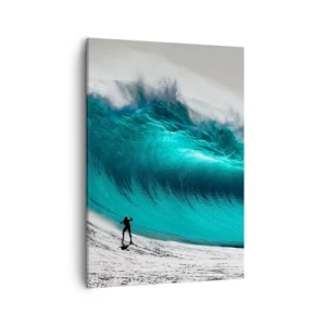Quadro su tela - Stampe su Tela - Surfista di fronte a un'onda enorme - 50x70cm - Sfida accettata - Decorazione murale moderna per soggiorno e camera da letto ARTTOR
