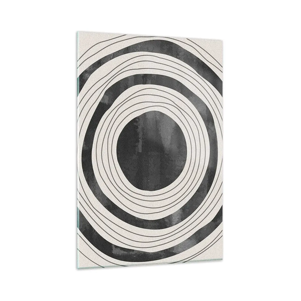 Quadro su vetro - Cerchi concentrici bianchi e neri su sfondo chiaro - 80x120cm - Proprio al centro - Decorazione murale moderna per soggiorno e camera da letto ARTTOR