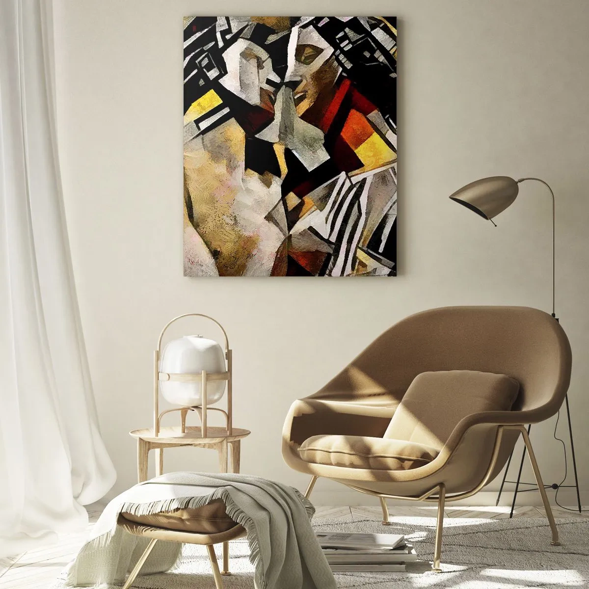 Quadro su vetro - Composizione astratta con sagome in forma dinamica - 80x120cm - Bacio di statue - Decorazione murale moderna per soggiorno e camera da letto ARTTOR