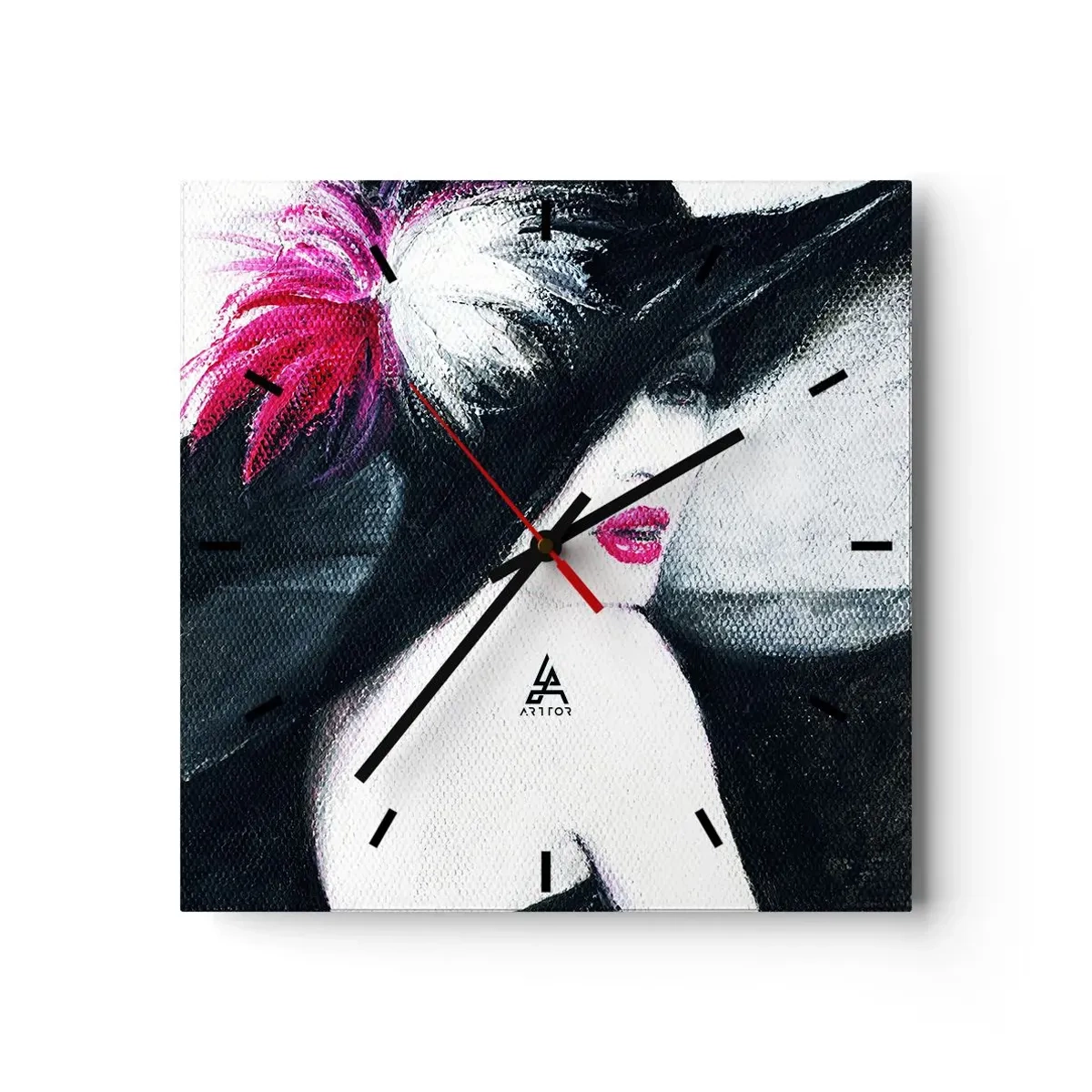 Orologio da parete - Orologio in Vetro - Donna elegante con cappello piumato - 30x30cm - Sempre un mistero - Decorazione murale moderna per soggiorno e camera da letto ARTTOR