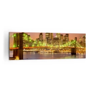 Quadro su tela - Stampe su Tela - Ponte illuminato in una città moderna di notte - 160x50cm - Qui la luce non si spegne mai - Decorazione murale moderna per soggiorno e camera da letto ARTTOR