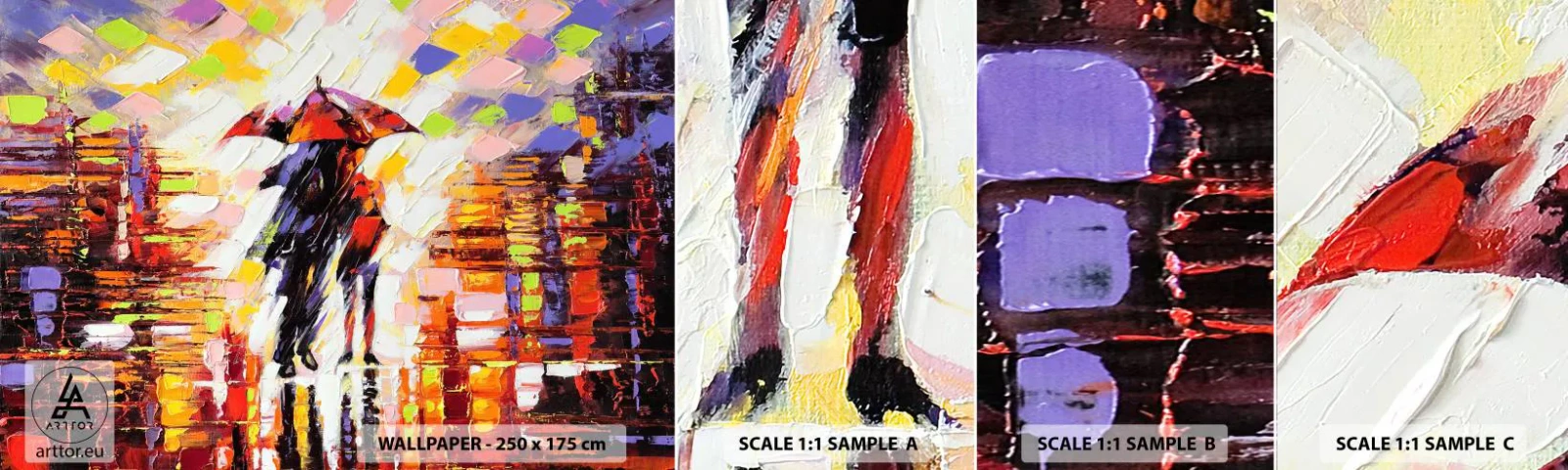 Campione Di Fotomurale Standard Eco - Insieme nella notte e nella pioggia - Astrazione, Coppia innamorata, Camminare sotto la pioggia - 100x30 cm