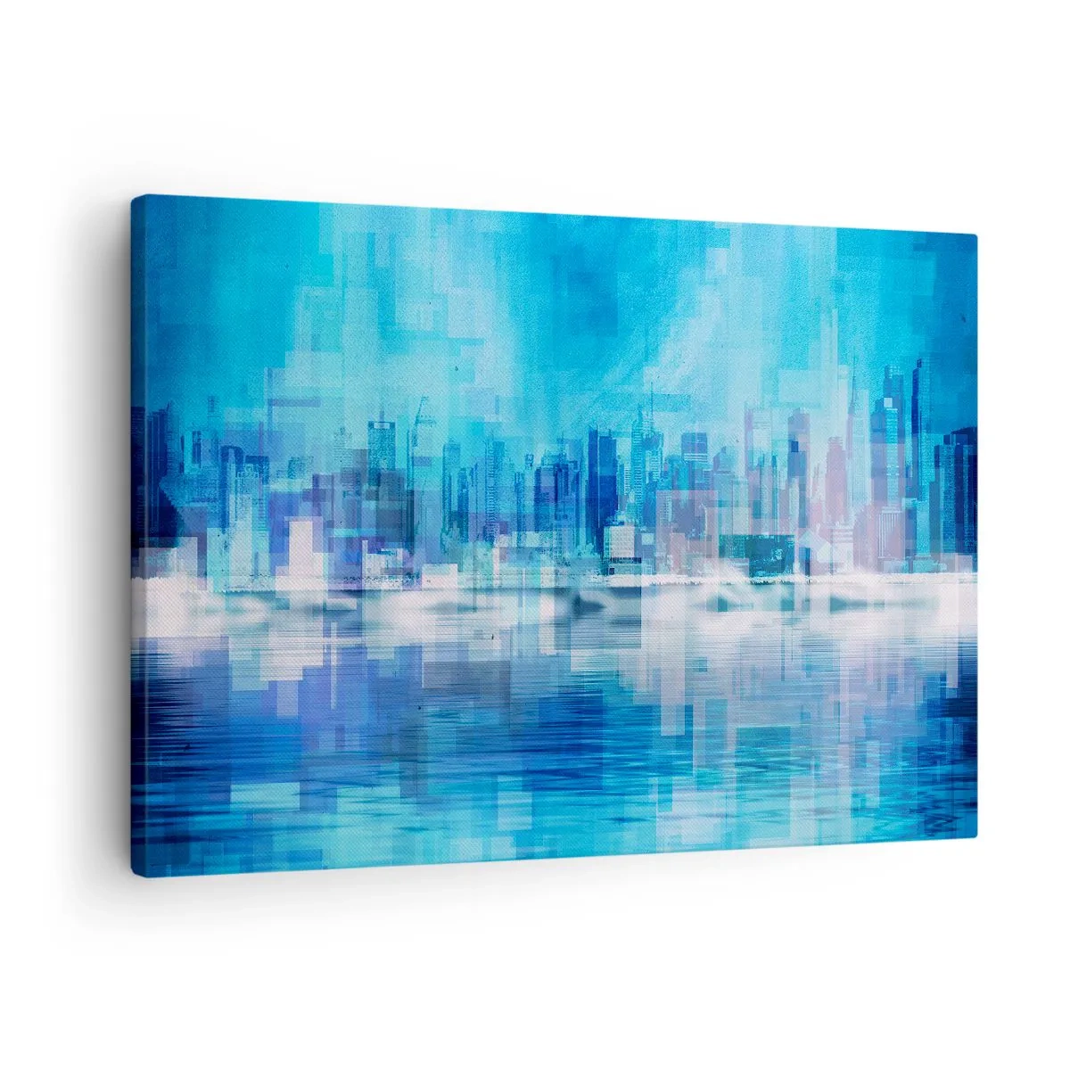 Quadro su tela - Stampe su Tela - Panorama urbano astratto nei toni del blu - 70x50cm - Immersi nel blu - Decorazione murale moderna per soggiorno e camera da letto ARTTOR