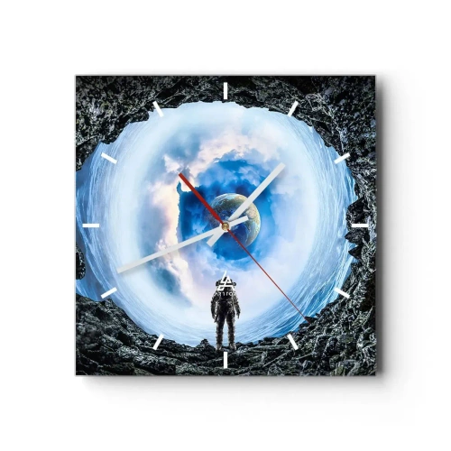 Orologio da parete - Orologio in Vetro - Astronauta contro un paesaggio spaziale con la Terra sullo sfondo - 30x30cm - Già vicino a casa - Decorazione murale moderna per soggiorno e camera da letto ARTTOR