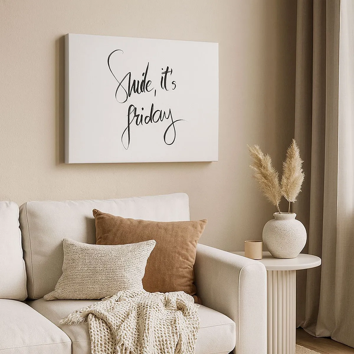 Quadro su tela - Stampe su Tela - Scritta in bianco e nero Sorridi, è venerdì - 70x50cm - Vera gioia - Decorazione murale moderna per soggiorno e camera da letto ARTTOR