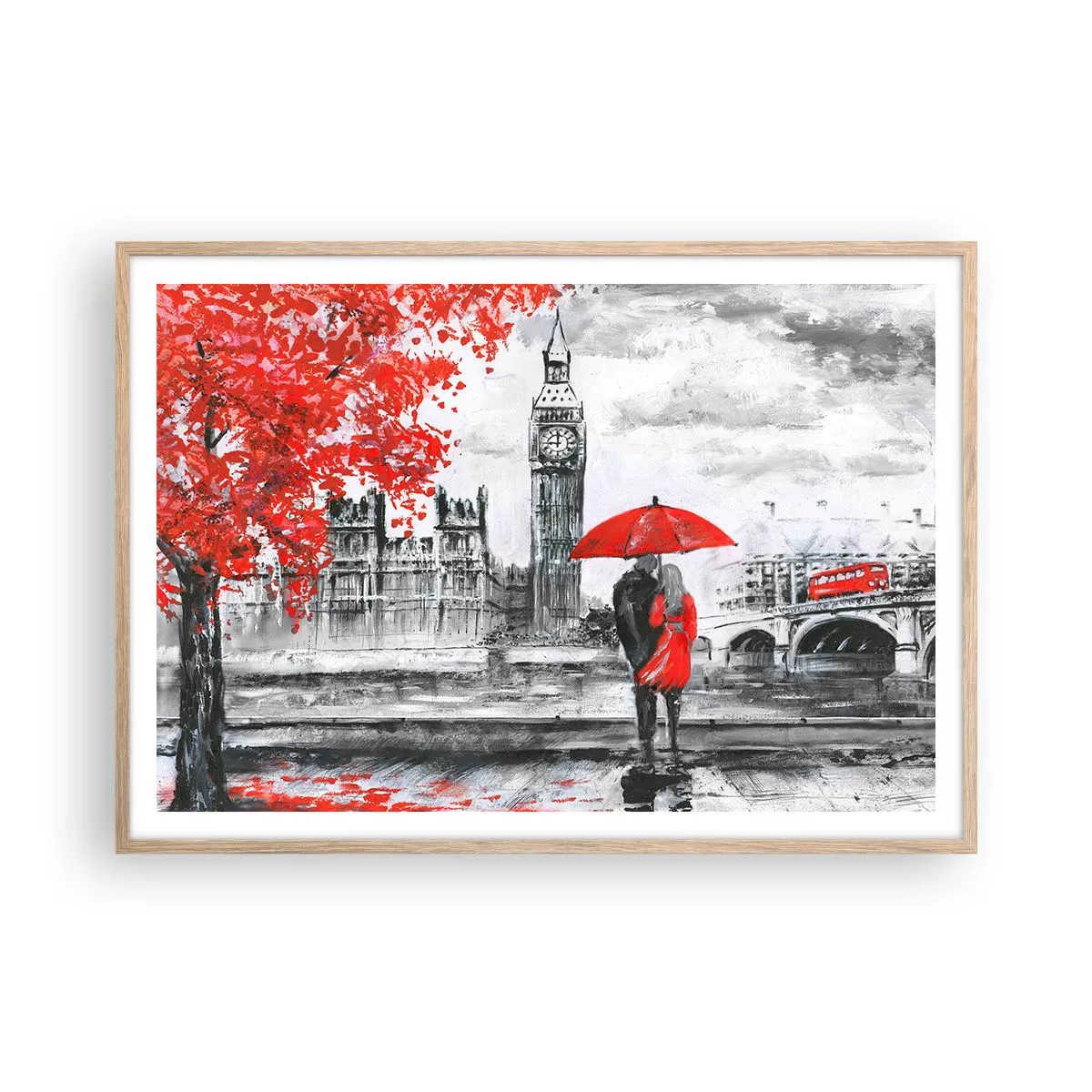 Poster in cornice rovere chiaro - Innamorati a Londra - 100x70 cm