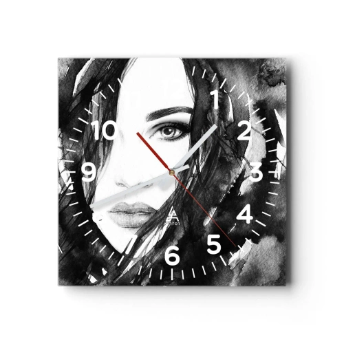 Orologio da parete - Orologio in Vetro - Ritratto di donna in bianco e nero - 40x40 cm