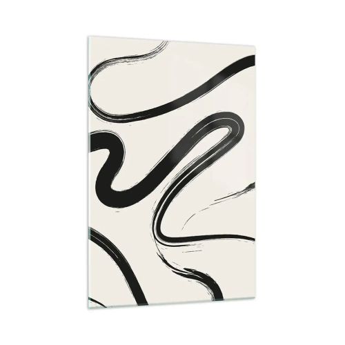 Quadro su vetro - Linee curve in bianco e nero su uno sfondo chiaro - 70x100cm - Capriccio bianco e nero - Decorazione murale moderna per soggiorno e camera da letto ARTTOR