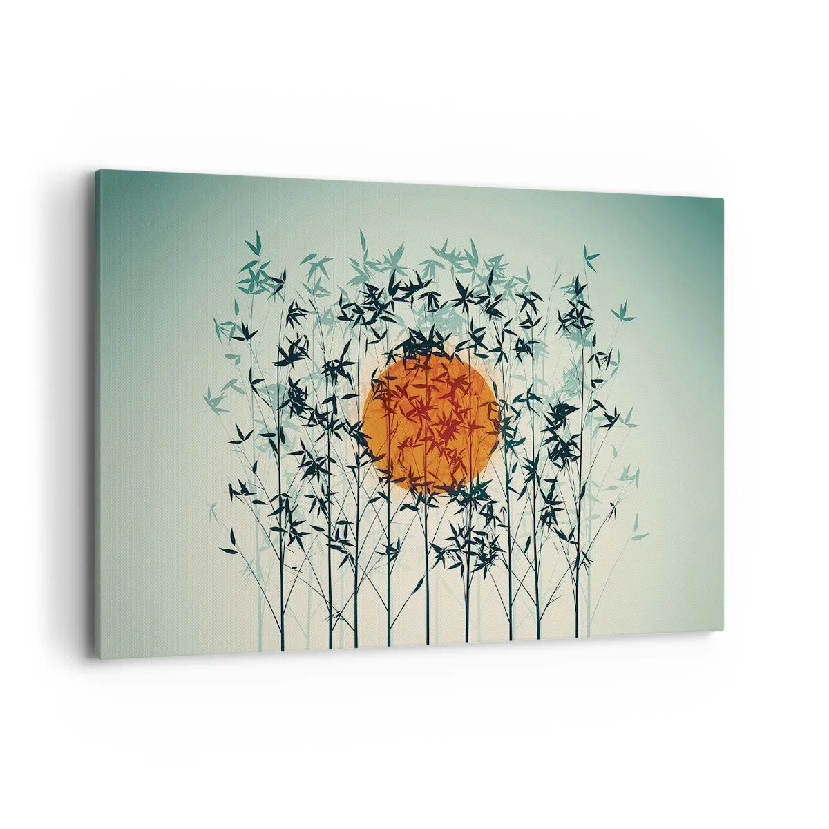 Quadro su tela - Stampe su Tela - Sole arancione tra i rami di bambù - 100x70cm - Sole giapponese - Decorazione murale moderna per soggiorno e camera da letto ARTTOR