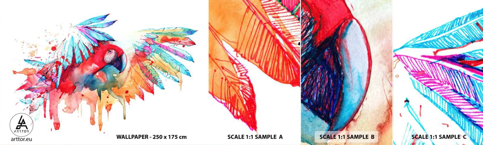 Campione di Fotomurale Adesivo Deluxe Sticker - . - Pappagallo, Uccello, Astrazione - 100x30 cm