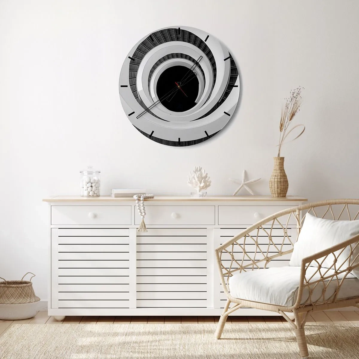 Orologio da parete - Orologio in Vetro - Scala a chiocciola in stile bianco e nero - 30x30cm - Verso l'essenza delle cose - Decorazione murale moderna per soggiorno, cucina e camera da letto ARTTOR