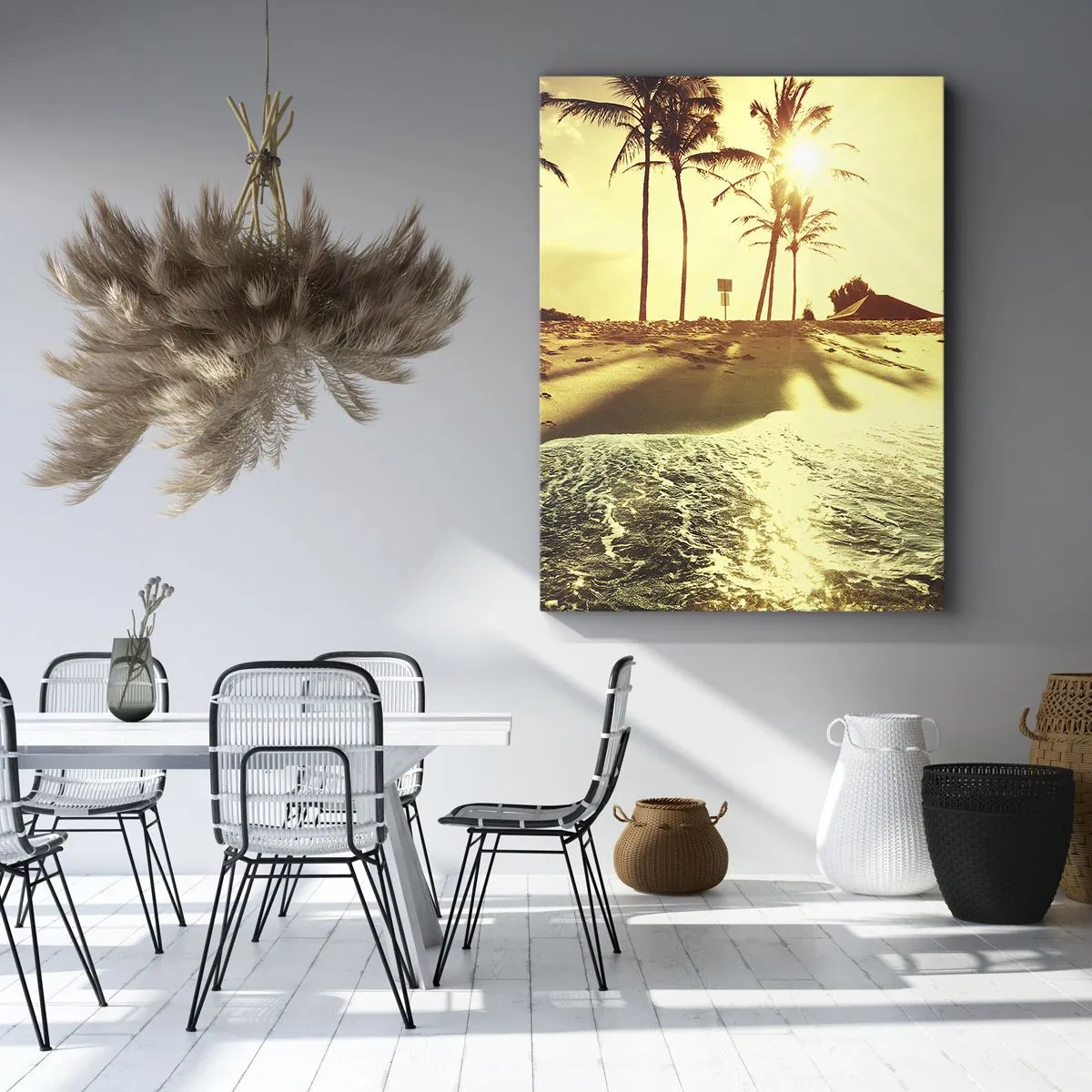 Quadro su tela - Stampe su Tela - Una spiaggia con palme illuminata da un caldo tramonto - 50x70cm - Pomeriggio in California - Decorazione murale moderna per soggiorno e camera da letto ARTTOR