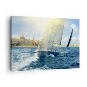 Quadro su tela - Stampe su Tela - Gara di yacht sullo sfondo di una costa soleggiata - 70x50cm - Tempo di lasciare la città - Decorazione murale moderna per soggiorno e camera da letto ARTTOR