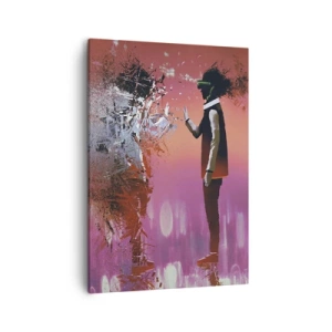 Quadro su tela - Stampe su Tela - Una scena astratta con una figura futuristica ed elementi sparsi. - 50x70cm - Puoi guardare te stesso? - Decorazione murale moderna per soggiorno e camera da letto ARTTOR