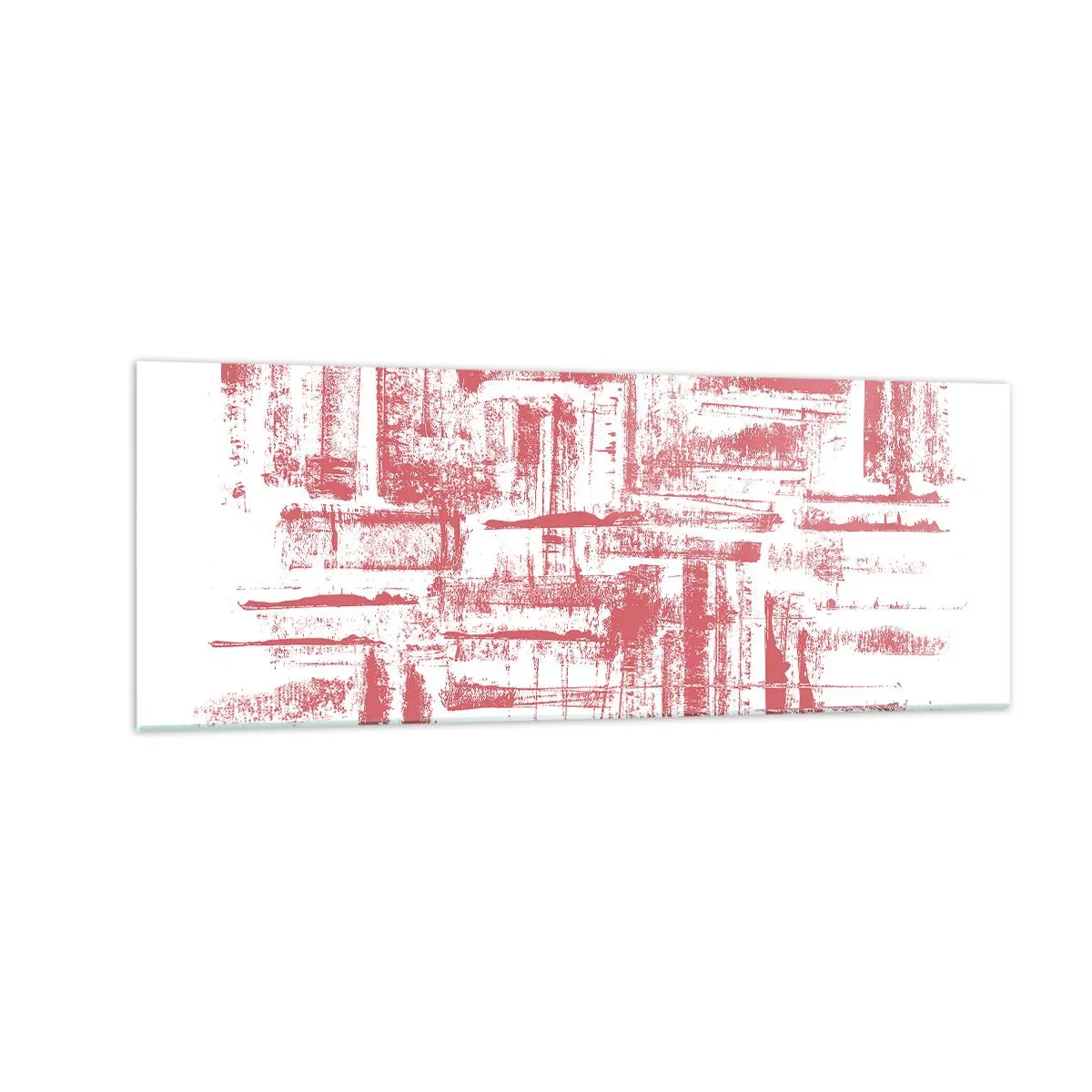 Quadro su vetro - Texture astratte rosa su sfondo bianco - 140x50cm - Città rossa - Decorazione murale moderna per soggiorno e camera da letto ARTTOR