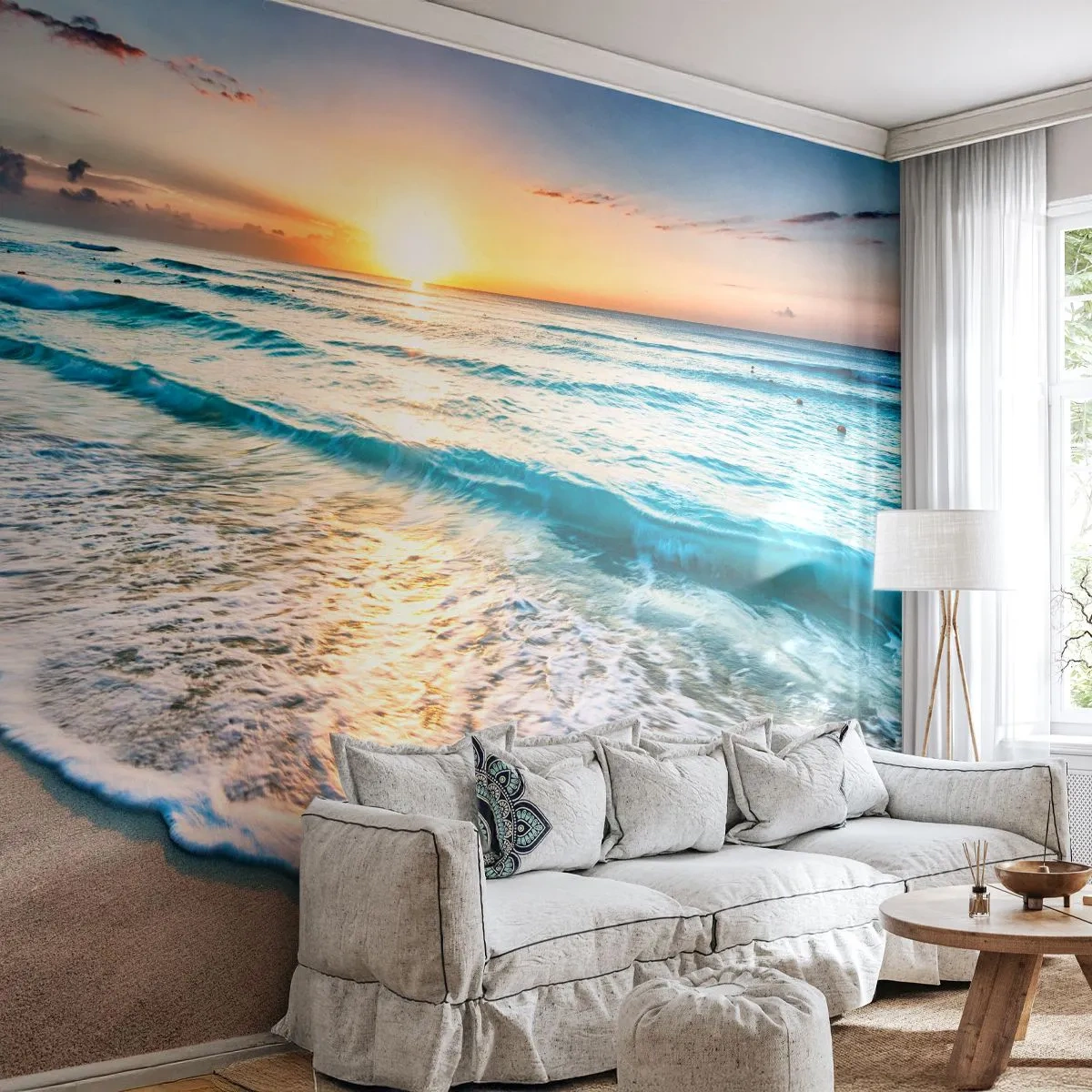 Fotomurali Premium Sand - Tramonto sul mare - Paesaggio, Spiaggia, Tramonto - 450x315 cm