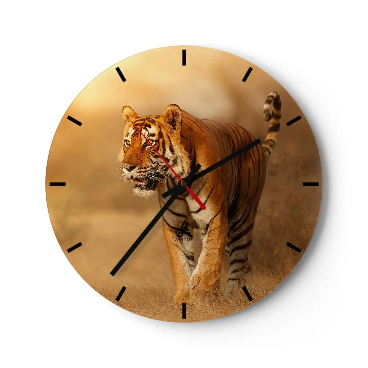 Orologio da parete - Orologio in Vetro - Una tigre sullo sfondo di un prato dorato - 30x30cm - Prima dell'attacco - Decorazione murale moderna per soggiorno, cucina e camera da letto ARTTOR