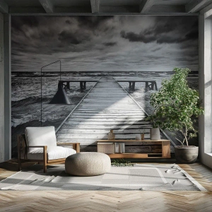 Fotomurali Premium Sand - Aspetto che il vento le scacci via... - Paesaggio, Ponte di Legno, Mare - 200x140 cm