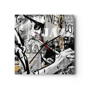 Orologio da parete - Orologio in Vetro - Scena jazz di New York - 30x30cm - Al ritmo di New York - Decorazione murale moderna per soggiorno e camera da letto ARTTOR