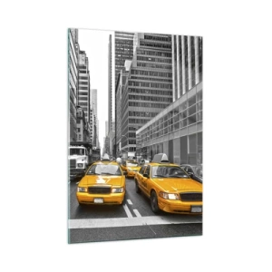 Quadro su vetro - Taxi gialli per le strade di New York - 50x70cm - Siamo noi che coloriamo la città - Decorazione murale moderna per soggiorno e camera da letto ARTTOR