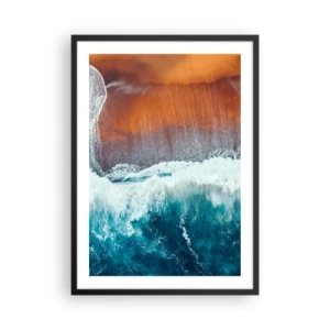 Poster in cornice nera - Onde dell'oceano che si infrangono sulla riva con sabbia dai colori caldi - 50x70cm - Il tocco dell'oceano - Decorazione murale moderna per soggiorno e camera da letto ARTTOR
