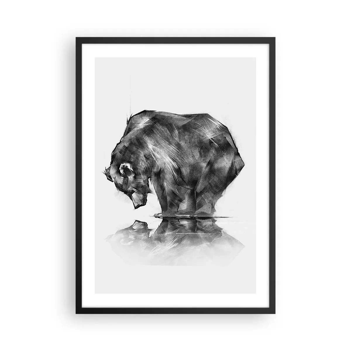 Poster in cornice nera - Immagine geometrica di un orso in riva all'acqua - 50x70cm - Fa piacere vedere chi ci è caro - Decorazione murale moderna per soggiorno e camera da letto ARTTOR
