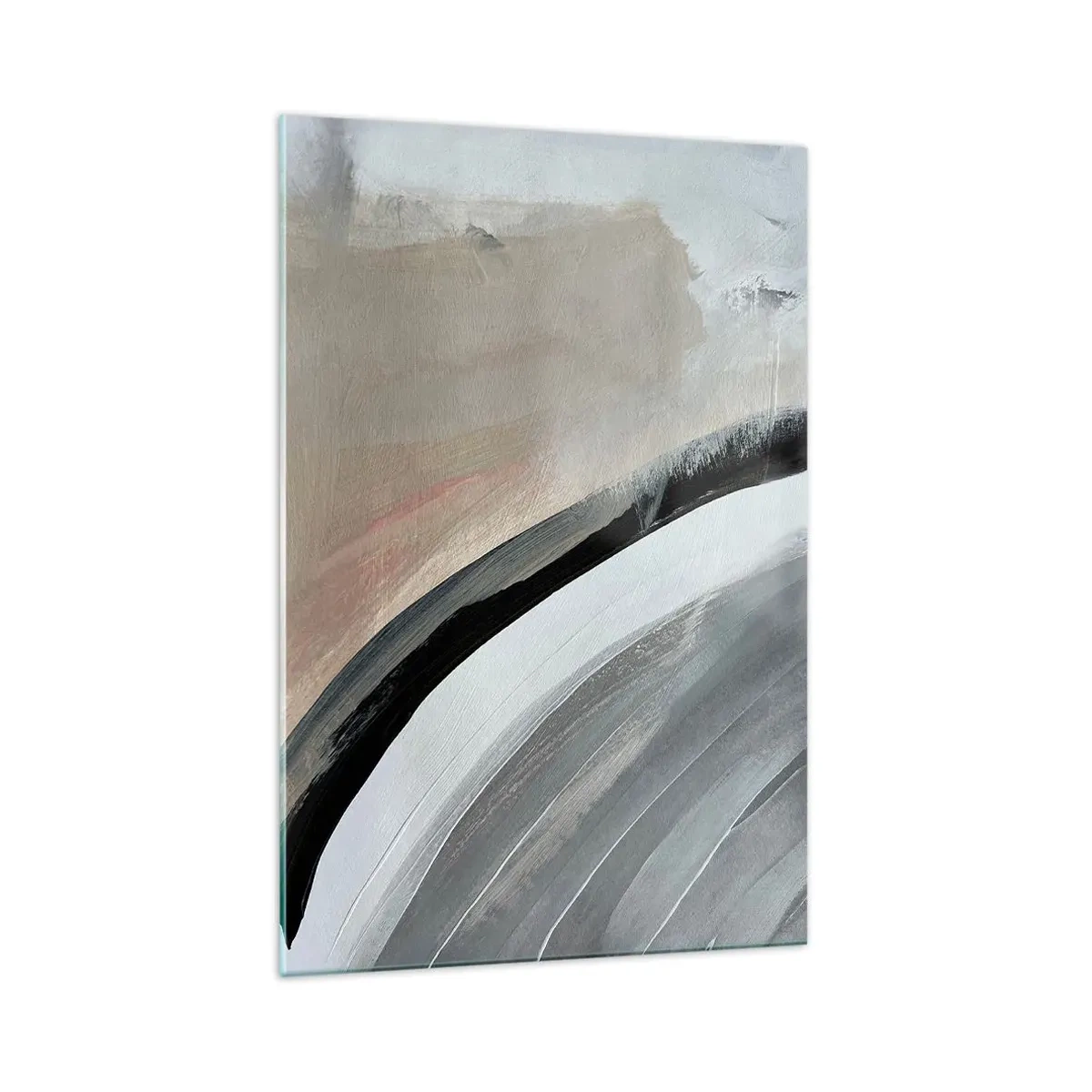 Quadro su vetro - Arco astratto nei toni del nero, grigio e beige - 70x100cm - Composizione: arco di nero e grigio - Decorazione murale moderna per soggiorno e camera da letto ARTTOR